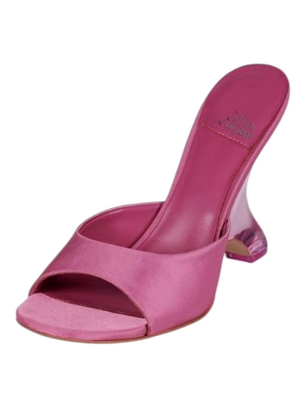 Jeffrey Campbell Mew 2 Pink Satin Open-Toe Mule with Sculpted Heel 10